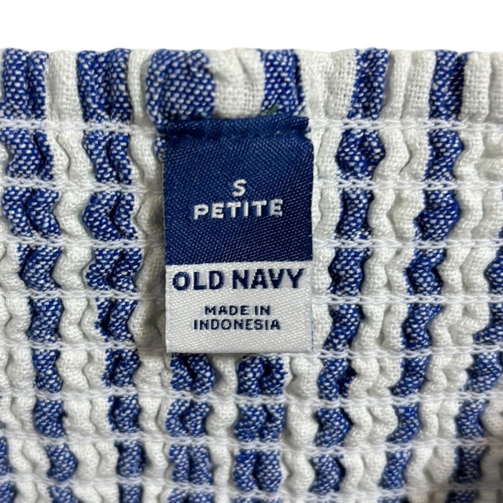 Old Navy Blue White Striped Linen Blend Mini Dress Petite S Sleeveless Pockets - Picture 4 of 10